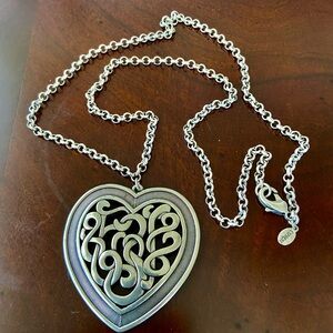 Express Silver Tone Metal Long Chain 32” Necklace with Big 2.5” Heart Pendant